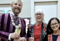 Group photo with Allan Aughey OAM, Mayor of Clare & Gilbert Valley Council. (Doc. Andrea van Diemen)